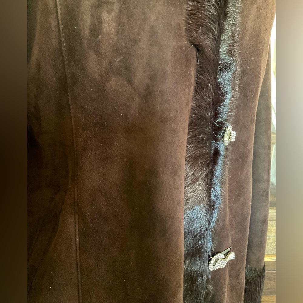 Soft Real Fur Warm Dark Chocolate Brown Embellished Shearling Jacket Med/10/12 - Picture 10 of 12